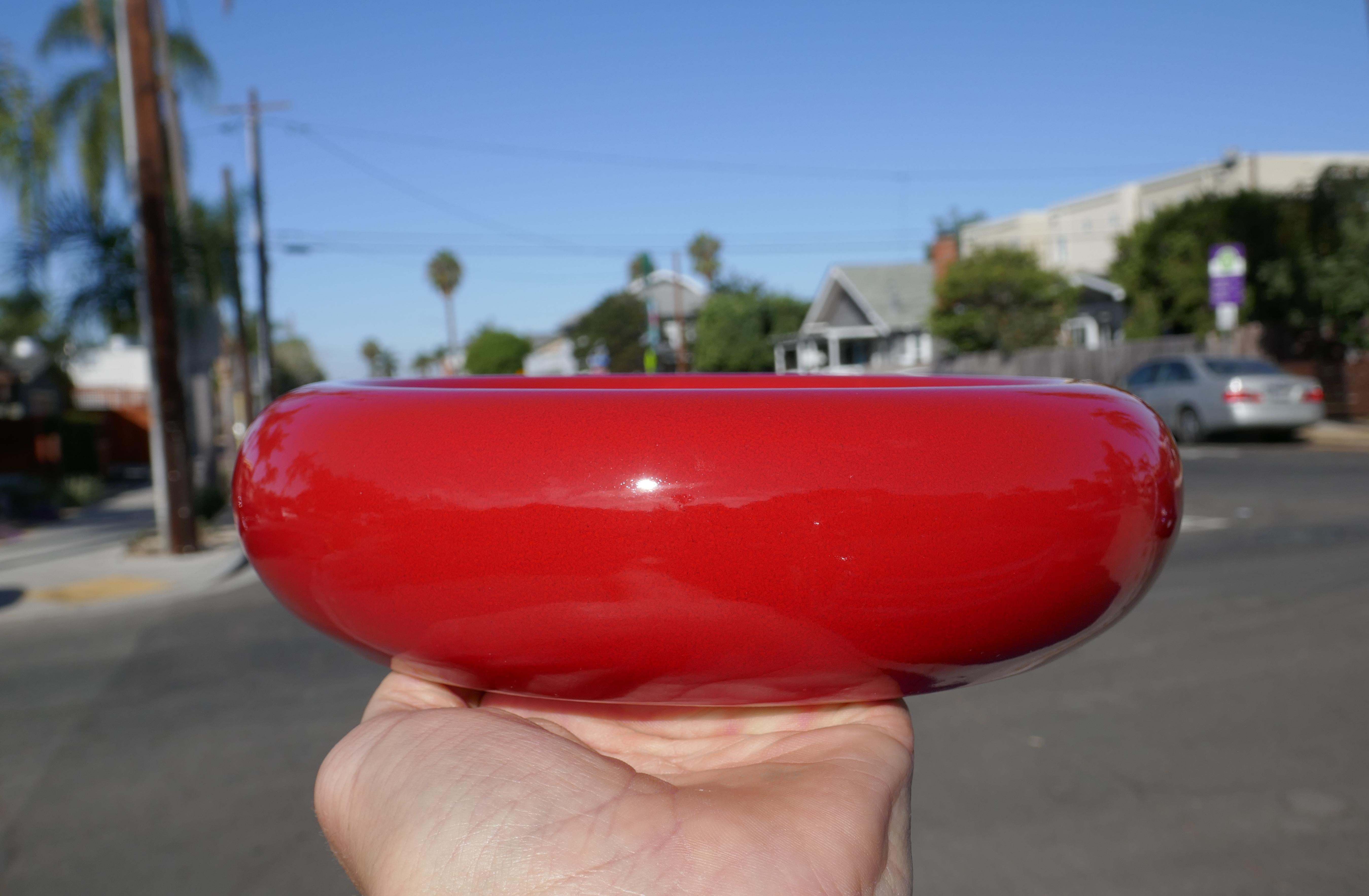 French Francois CHATAIN Made In France Ceramic Red Glazed Vide Poche Ashtray Bowl For Sale