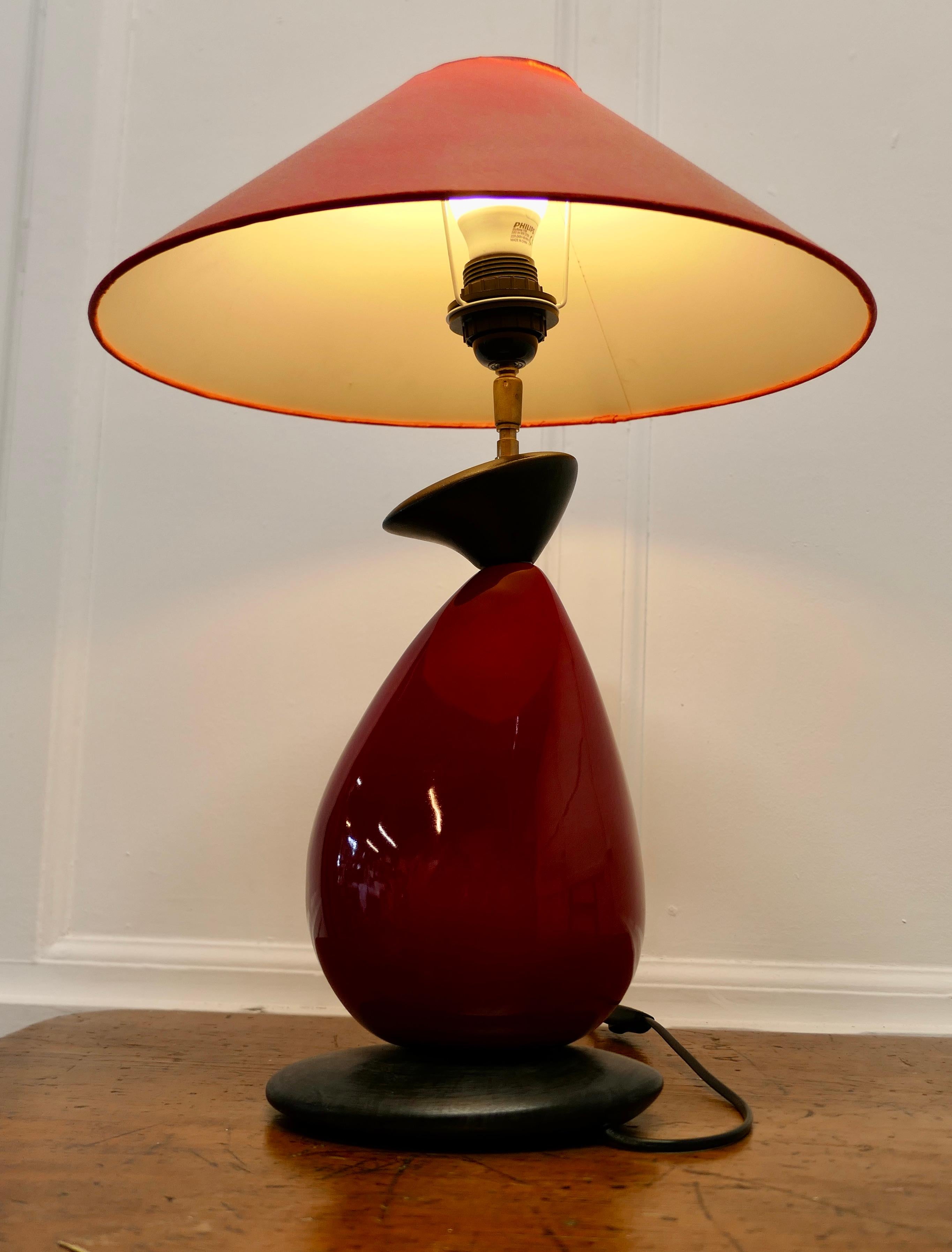 Mid-Century Modern Francois Chatain Pebble Lamp from France a Charming Piece in Dark Red and Black For Sale