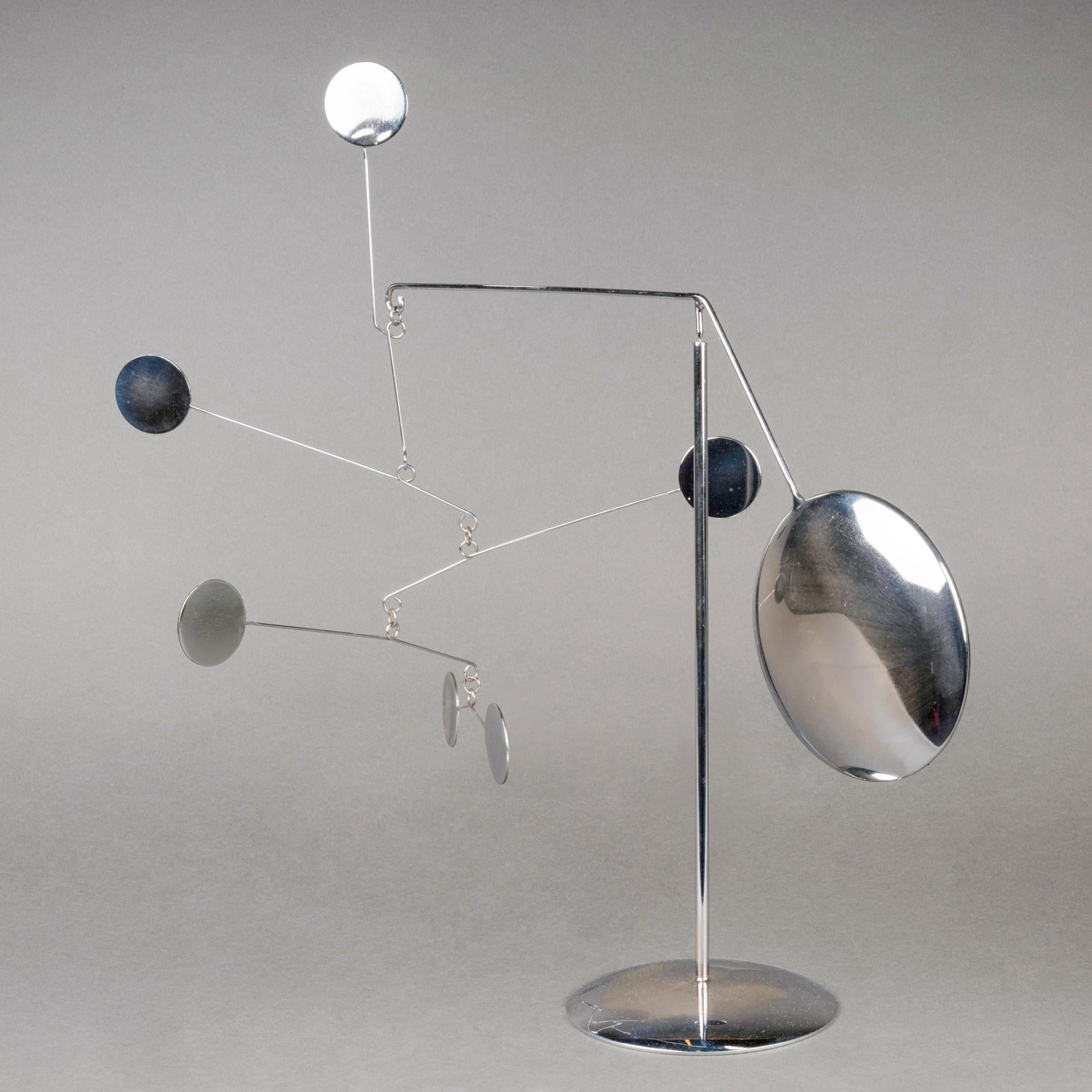 Placcato François Colette : Scultura mobile cromata firmata e datata - 1974