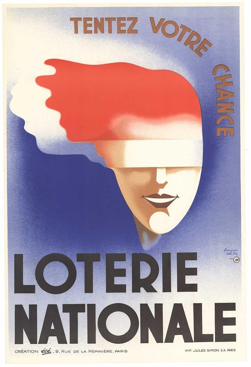 Francois Del Ry Portrait Print - Original vintage poster Tentez Votre Chance Loterie Nationale art deco litho