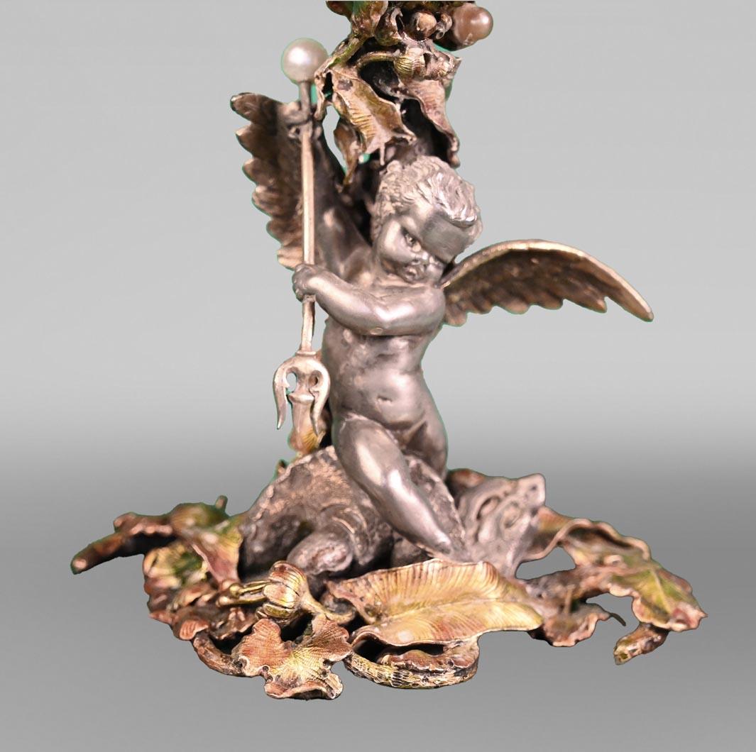 Renaissance Revival François-Désiré FROMENT-MEURICE, Silver, Agate and Malachite Tazza Decorated For Sale
