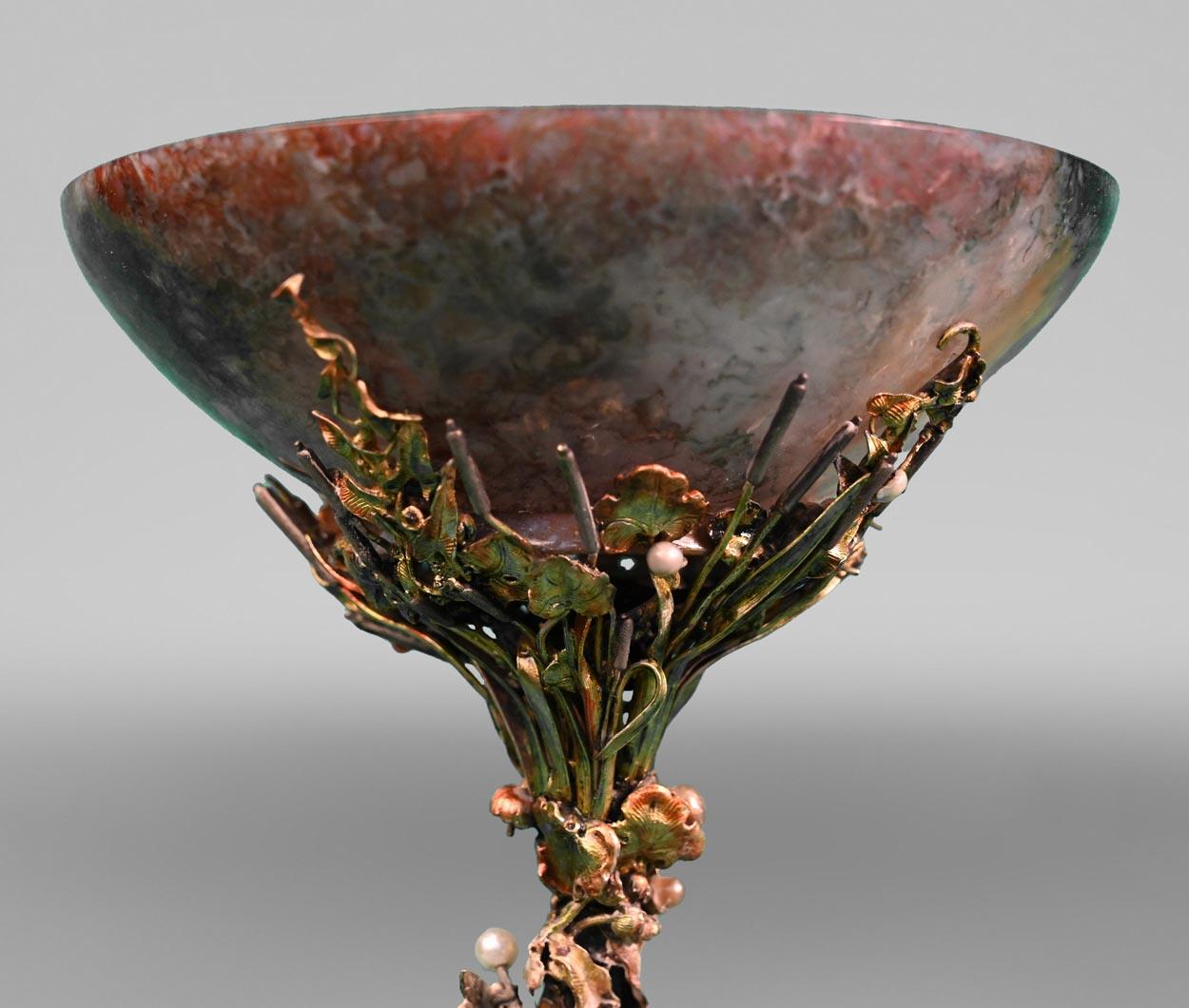 French François-Désiré FROMENT-MEURICE, Silver, Agate and Malachite Tazza Decorated For Sale