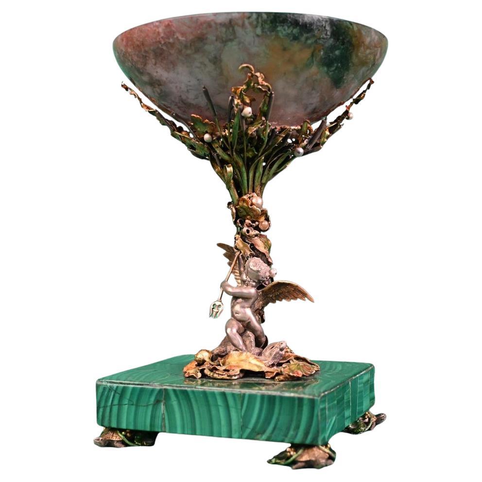 François-Désiré FROMENT-MEURICE, Silver, Agate and Malachite Tazza Decorated For Sale