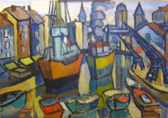 Le port de Sète (South of France) - Oil on canvas, 66x92 cm., framed