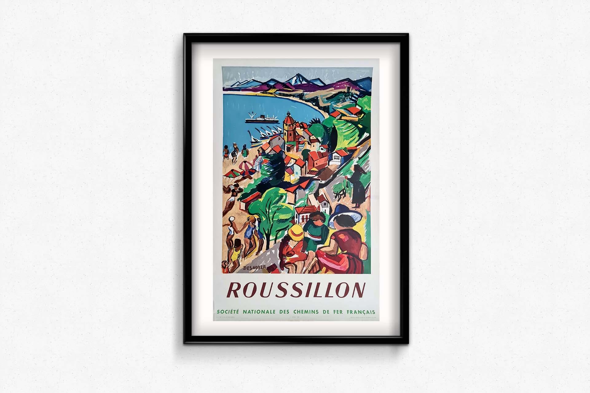1952 Original poster by Desnoyer for the french national railway SNCF Rousillon For Sale 2