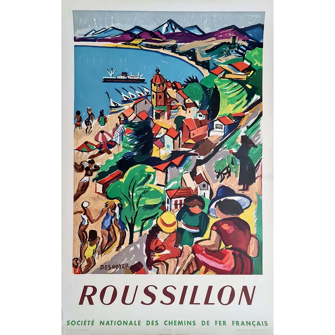 1952 Original poster by Desnoyer for the french national railway SNCF Rousillon - Print by François Desnoyer