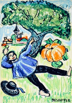 Vintage Le gland et la citrouille, Vingt fables de La fontaine, François Desnoyer