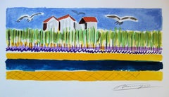 Small Houses near the Beach - Original handsigned lithograph