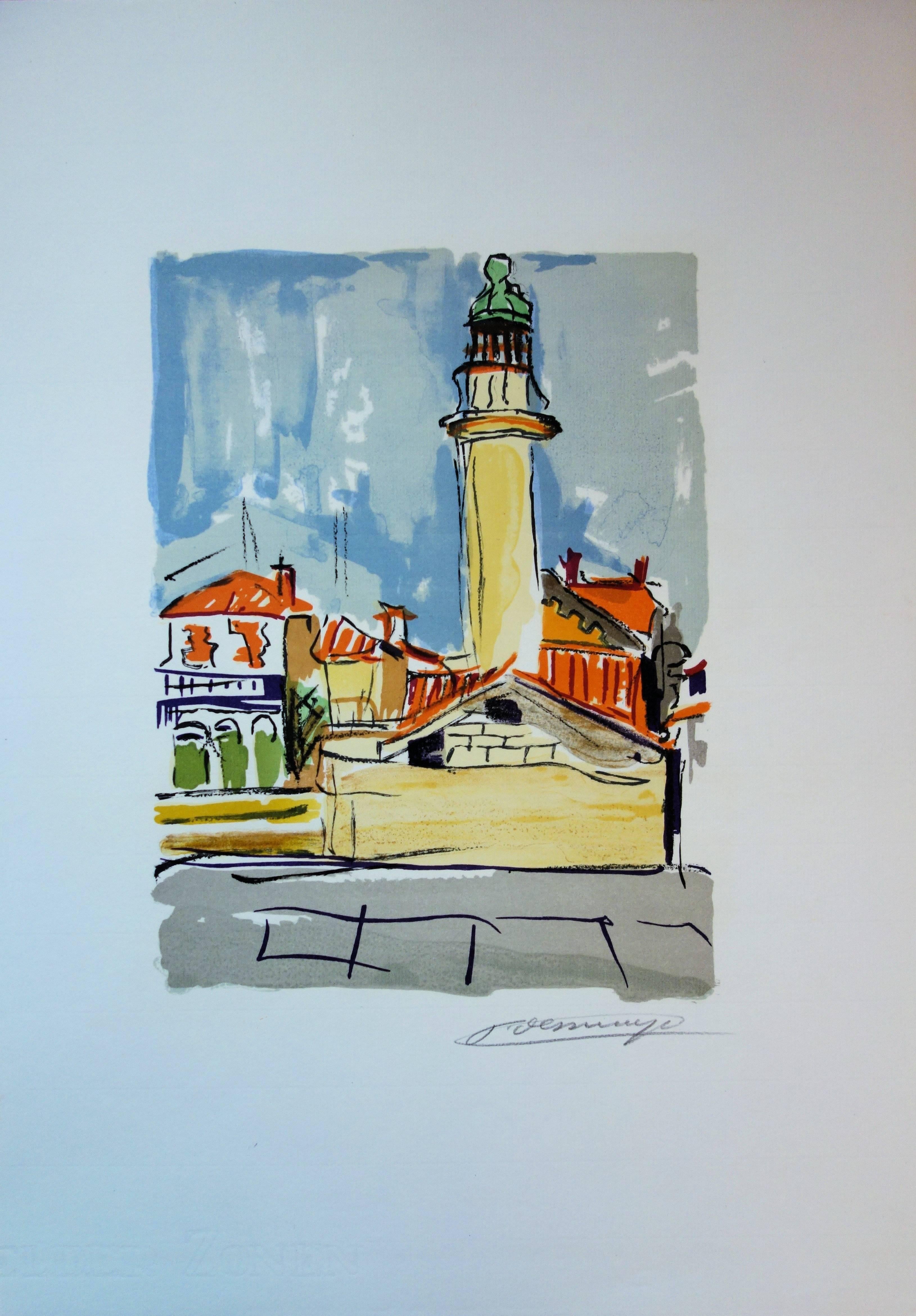 The Lighthouse - Original handsigned lithograph - Modern Print by François Desnoyer