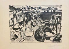 Vintage Untitled abstract seaside, original lithograph