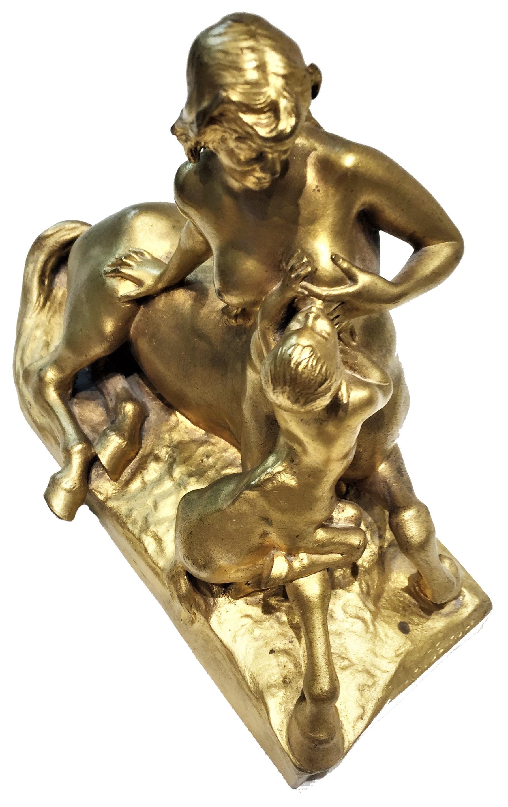 Bronze Alexandre Henri Devaulx, Centaur Nursing her Baby, French Belle Epoque, c. 1880s For Sale