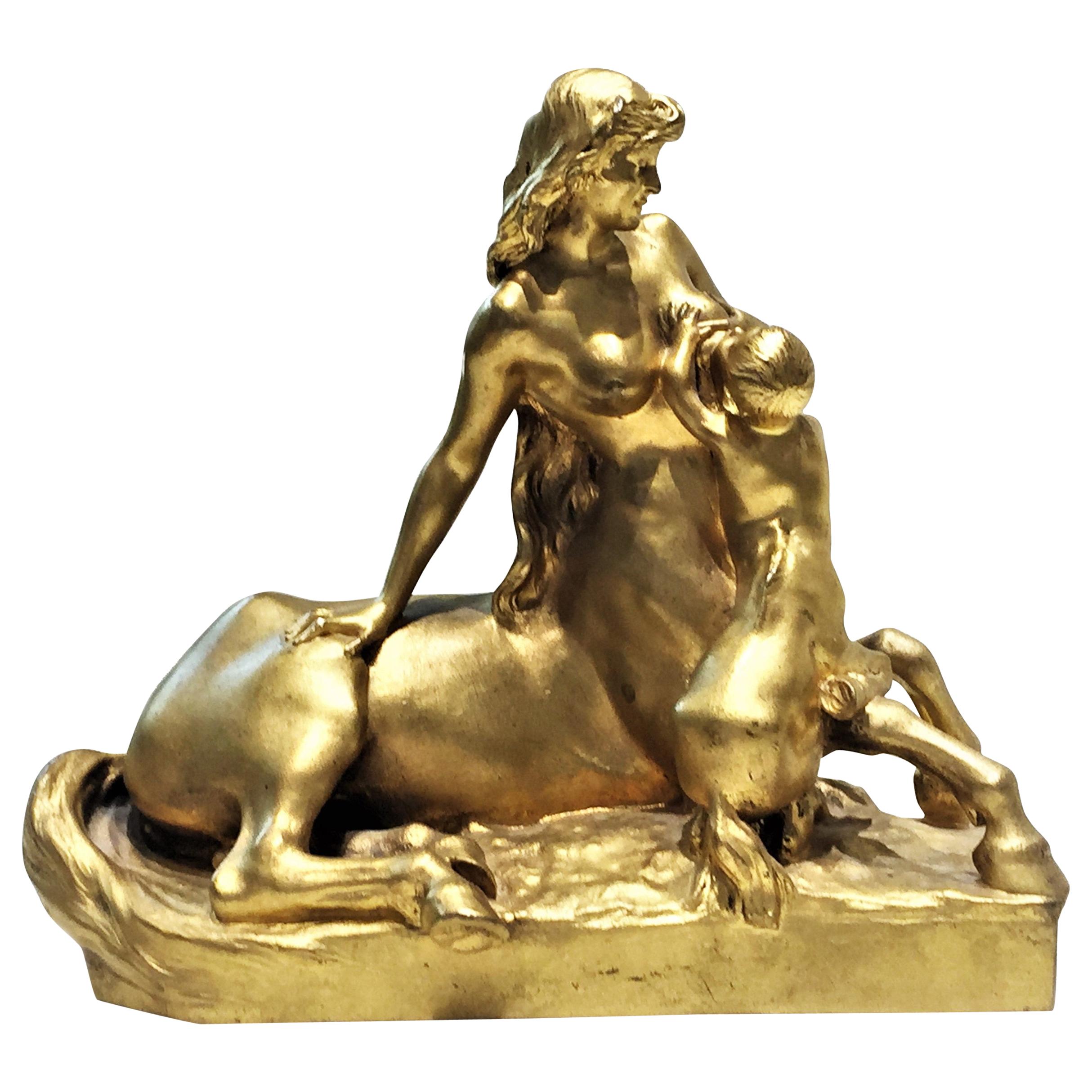 Alexandre Henri Devaulx:: Centaure allaitant son bébé:: Belle Époque française:: vers les années 1880
