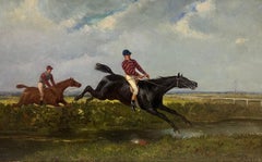 Fine 19th Century Belgian Horse Racing Sporting Art Oil Painting Riders & Horses