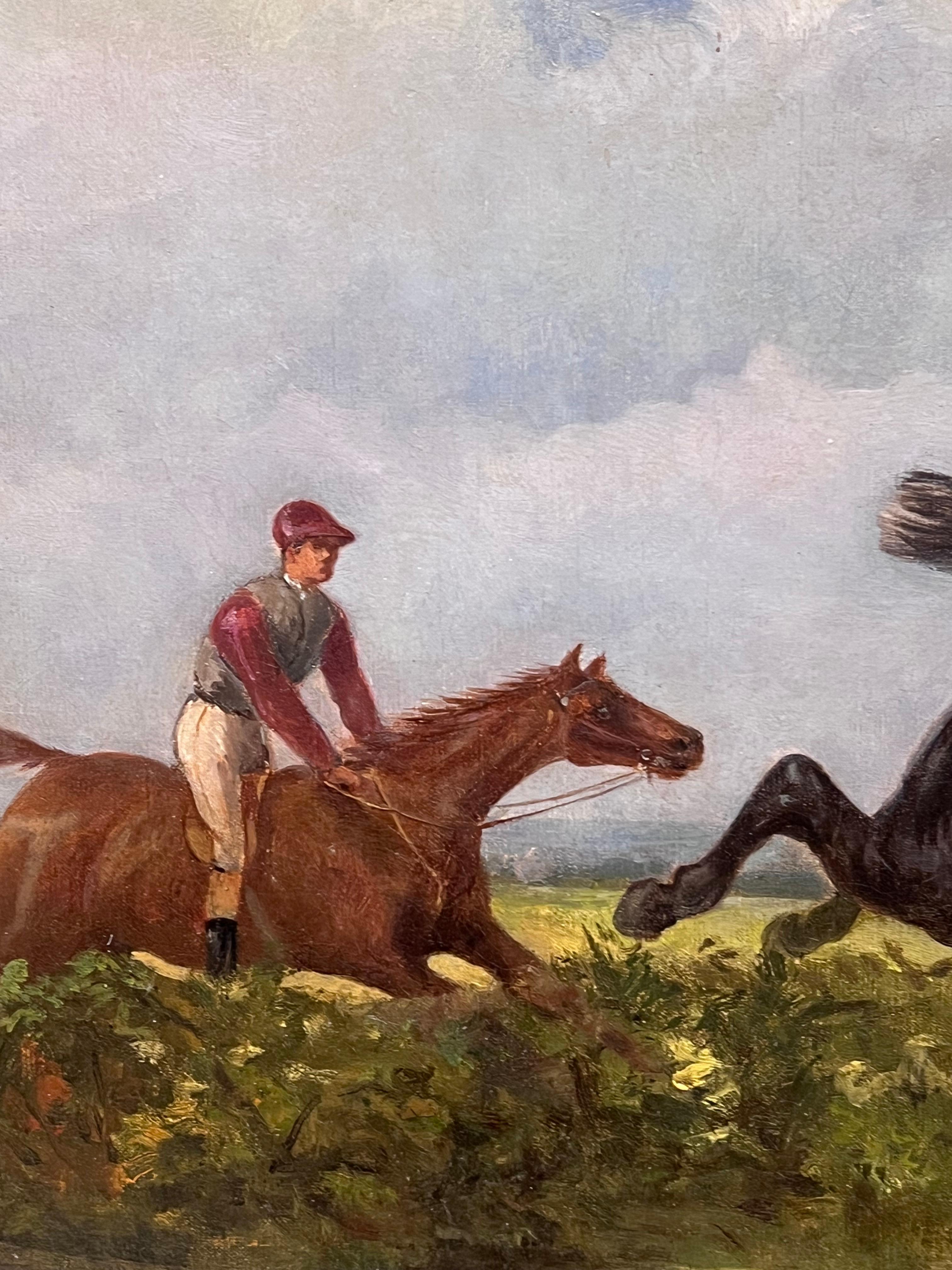 Feine 19. Jahrhundert belgischen Pferderennen Sporting Art Ölgemälde Reiter & Pferde (Braun), Animal Painting, von Francois Duyk (Belgian, 19th-20th Century)