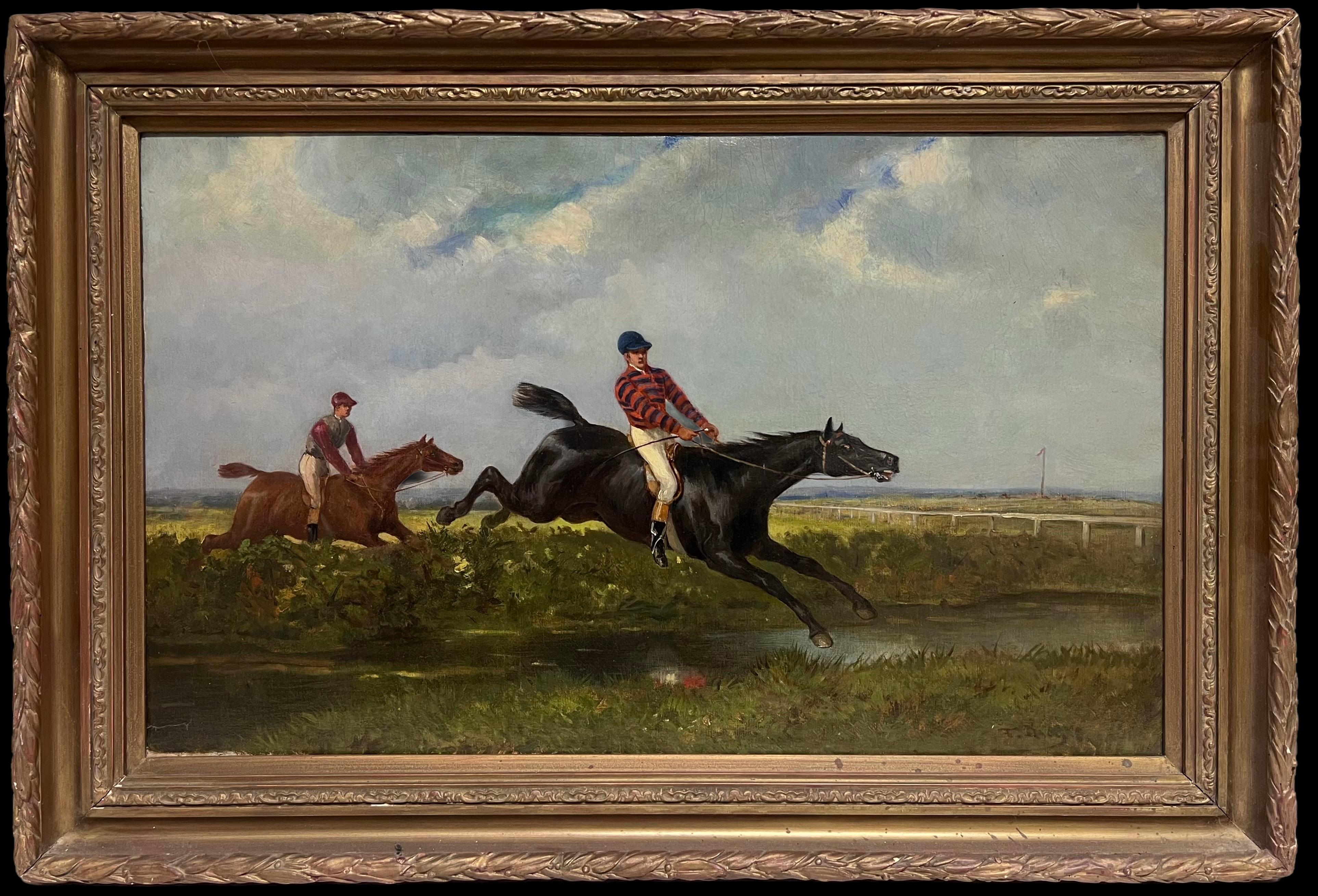 Francois Duyk (Belgian, 19th-20th Century) Animal Painting – Feine 19. Jahrhundert belgischen Pferderennen Sporting Art Ölgemälde Reiter & Pferde