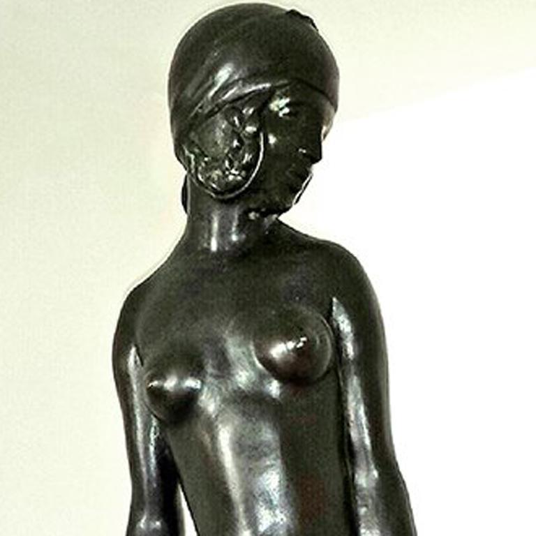 Art Deco Bronze ,  French Nude Girl Dancer Danseuse  (Gold), Nude Sculpture, von Francois Emile Popineau