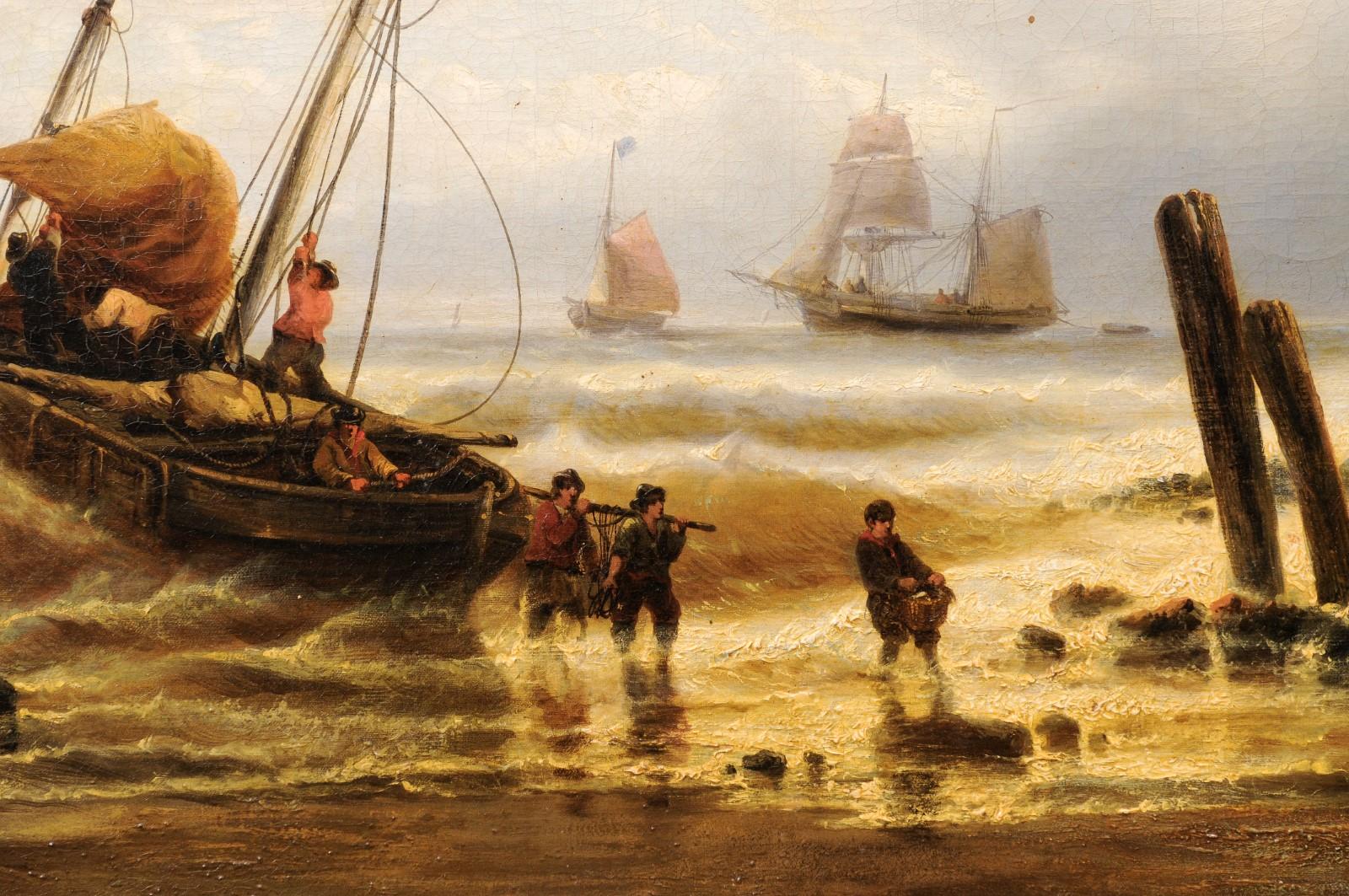 Francois-Etienne Musin (Belgian 1820-1888) Marine Seascape Oil on Canvas For Sale 6