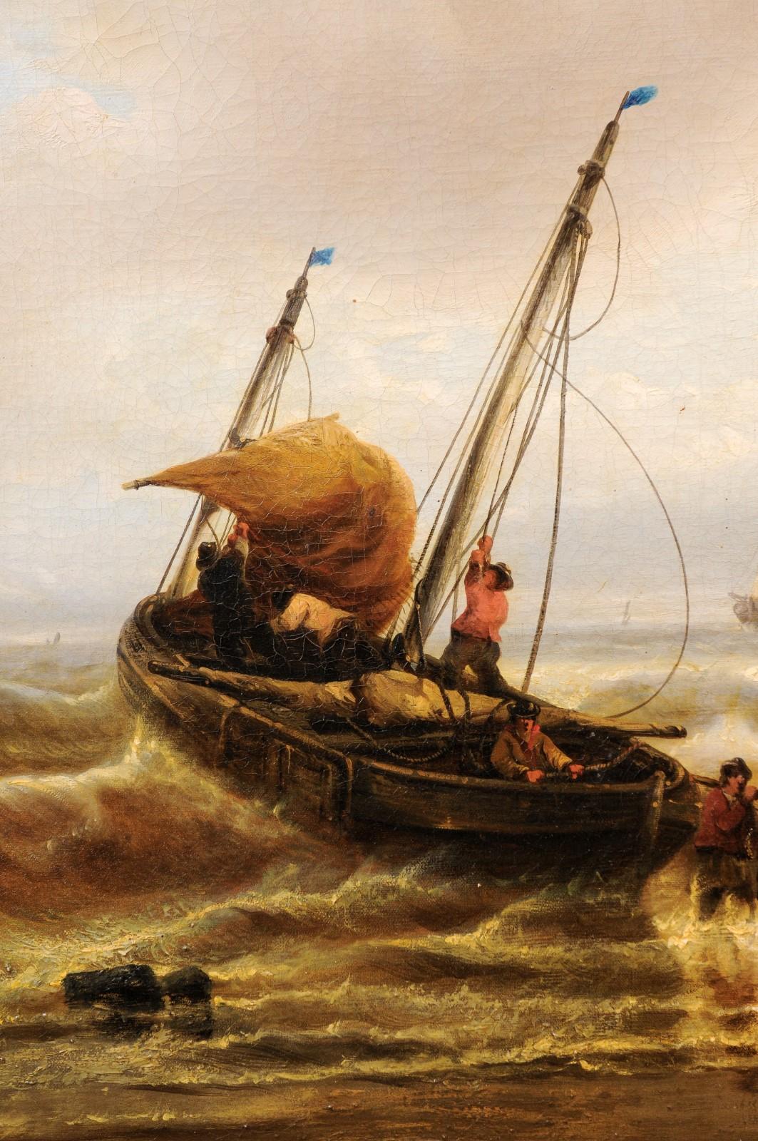 Francois-Etienne Musin (Belgian 1820-1888) Marine Seascape Oil on Canvas For Sale 7