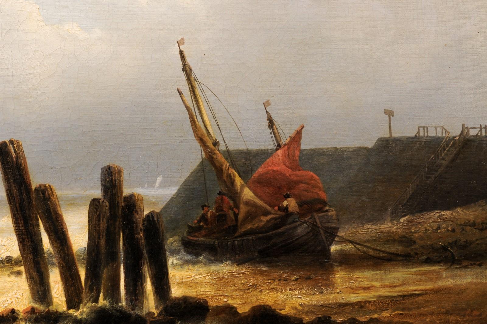 Francois-Etienne Musin (Belgian 1820-1888) Marine Seascape Oil on Canvas For Sale 8
