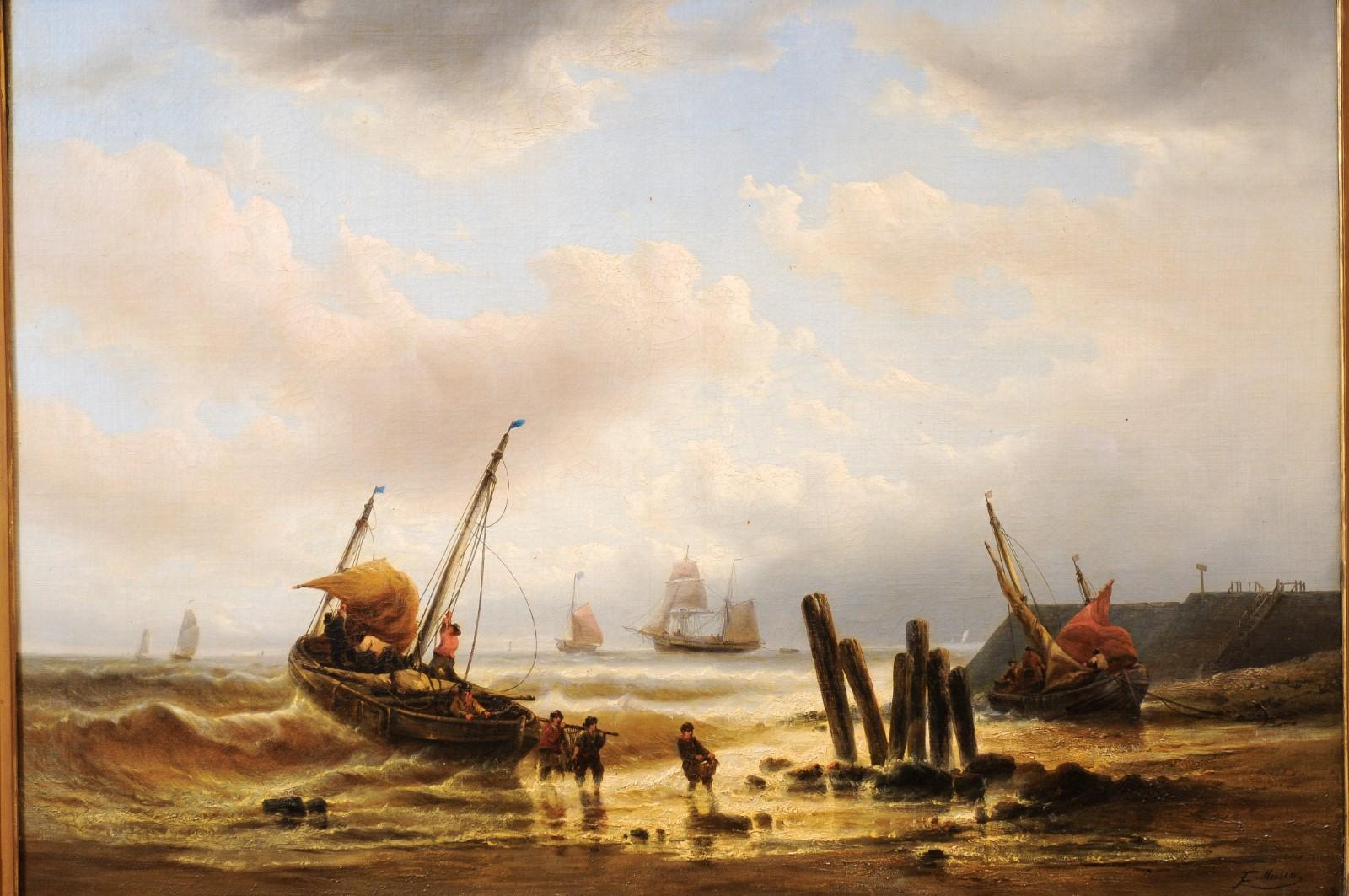 19th Century Francois-Etienne Musin (Belgian 1820-1888) Marine Seascape Oil on Canvas For Sale