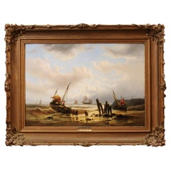 Antique Francois-Etienne Musin (Belgian 1820-1888) Marine Seascape Oil on Canvas