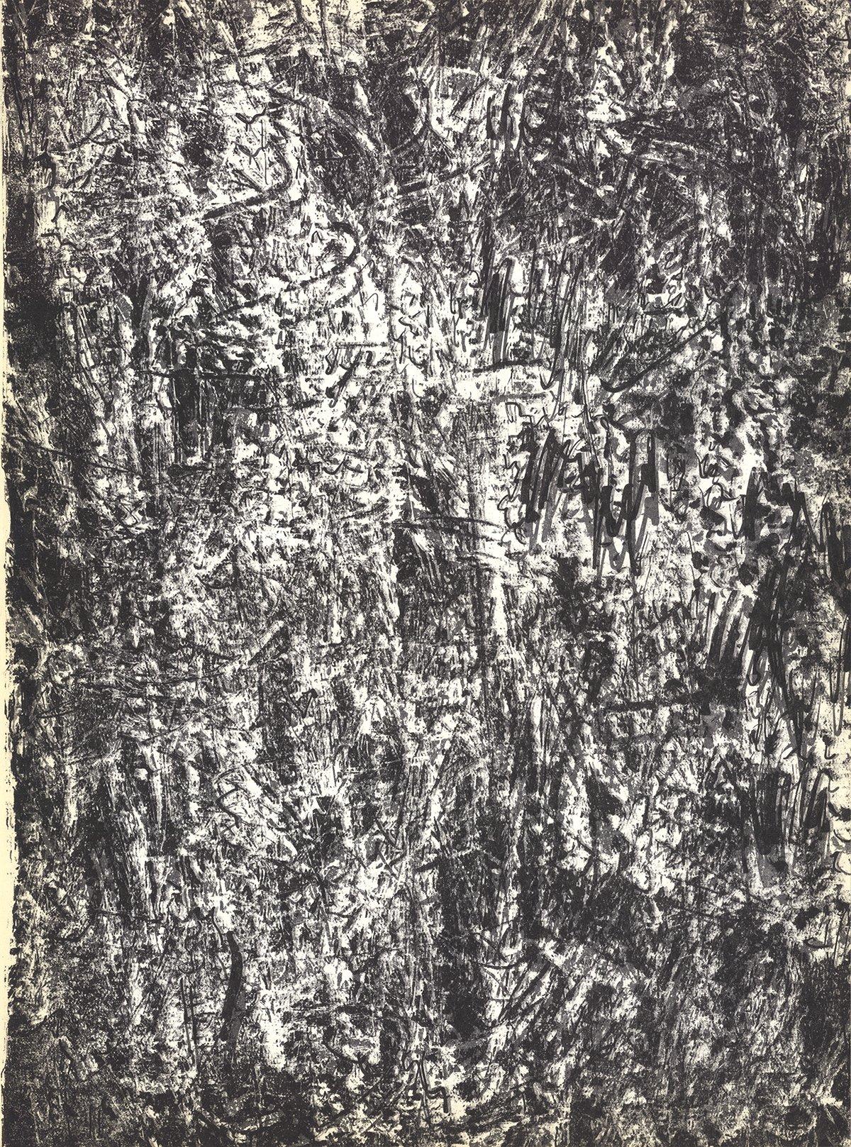 1960 Francois Fiedler 'Peinture' Abstract Black & White France Lithograph - Print by François Fiedler
