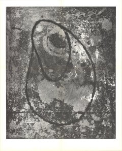 1967 Francois Fiedler 'Curves on Black Background' Minimalism Gray France Lithog