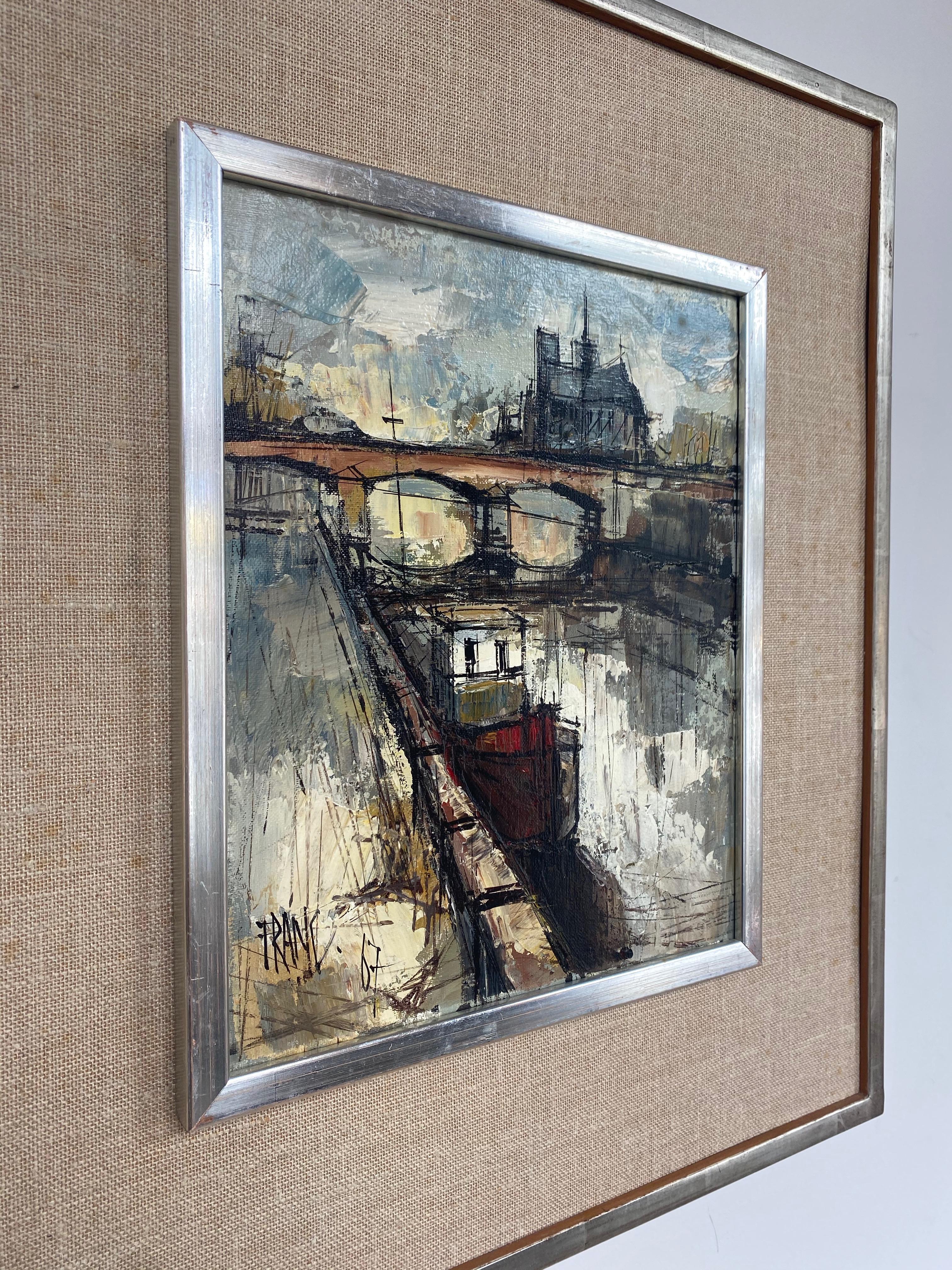 François Franc “Pont de l’Archevêché sur la Seine”, Expressionist Painting, 1967 6