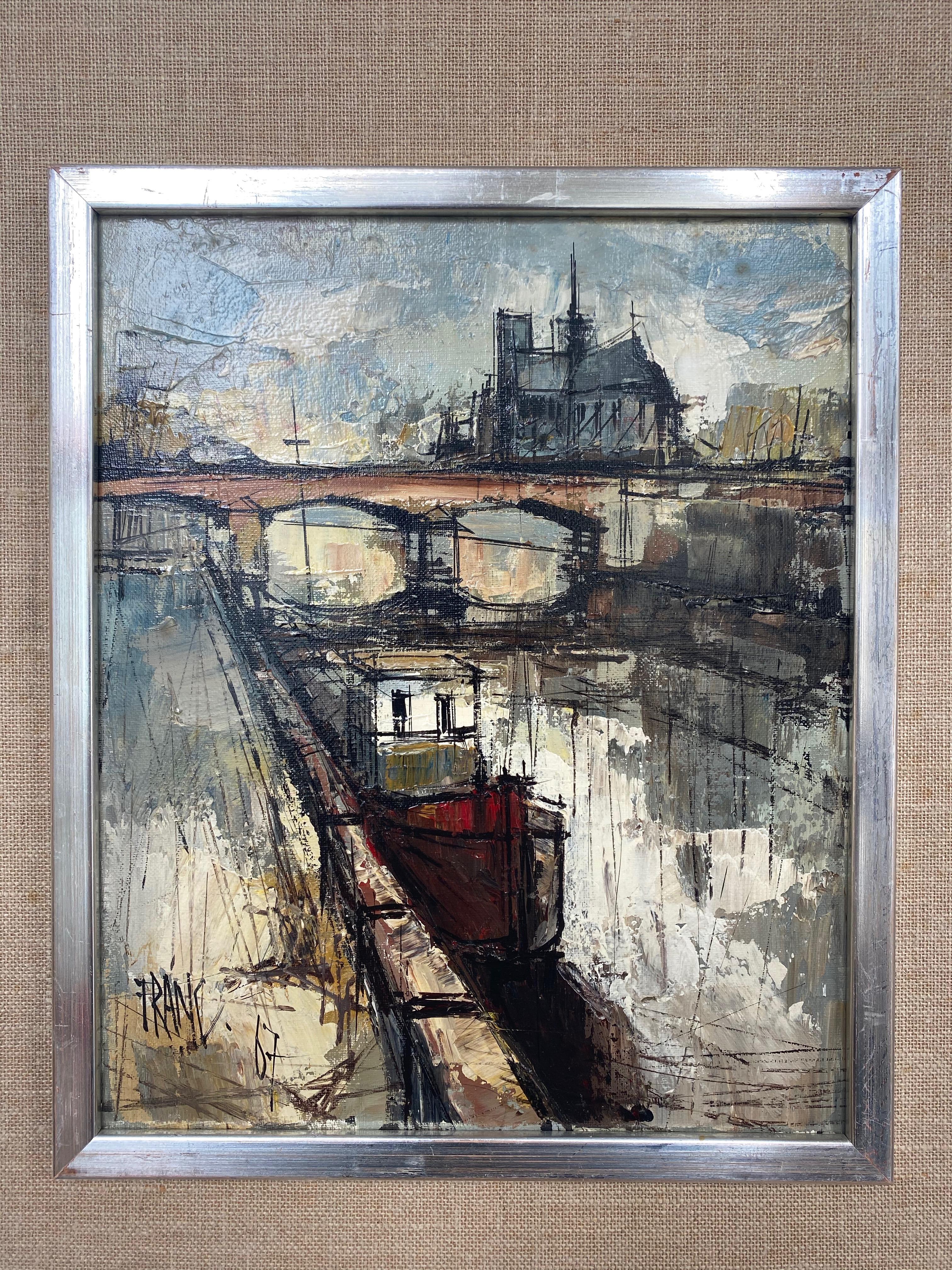 François Franc “Pont de l’Archevêché sur la Seine”, Expressionist Painting, 1967 9