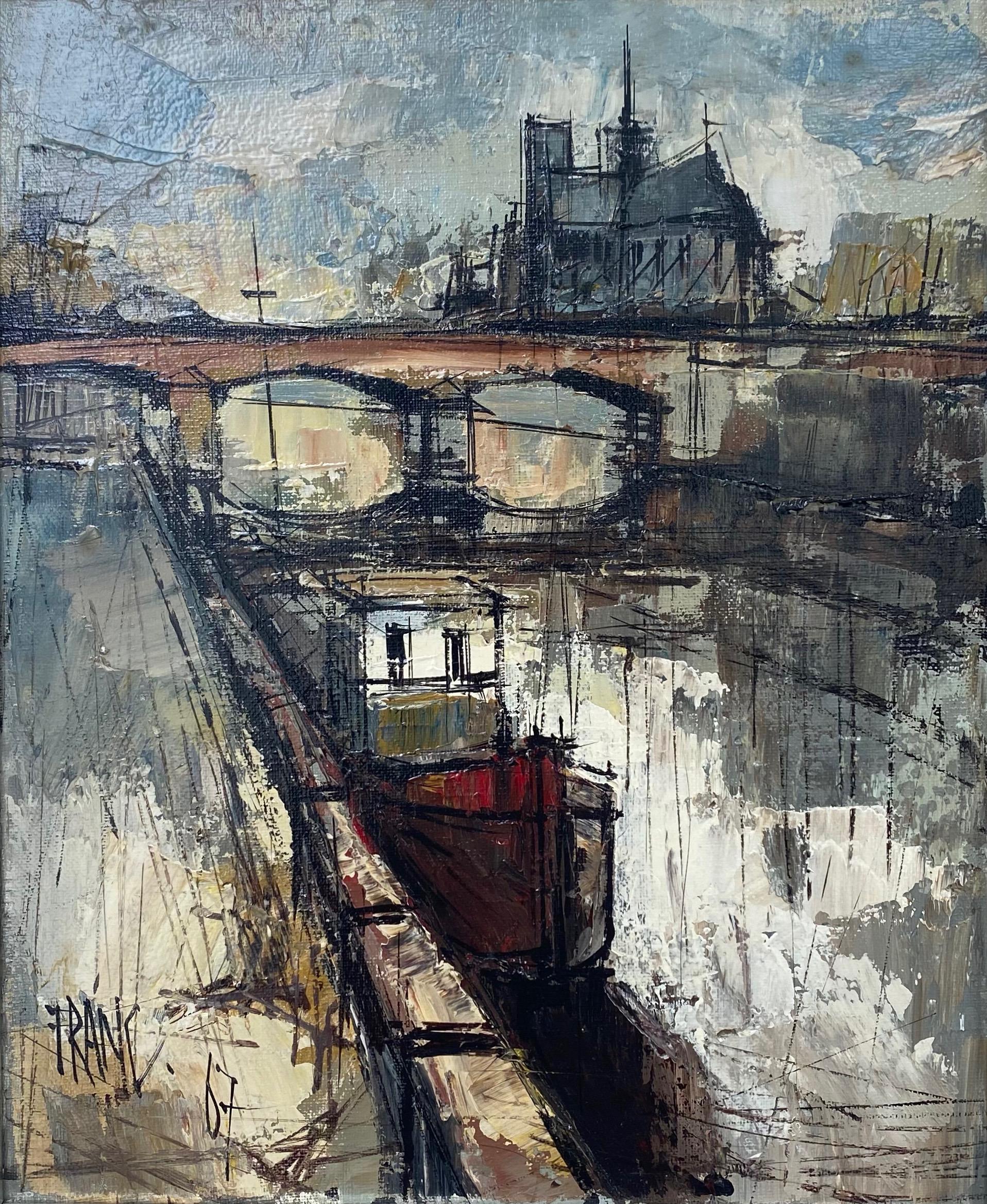 Mid-Century Modern François Franc “Pont de l’Archevêché sur la Seine”, Expressionist Painting, 1967