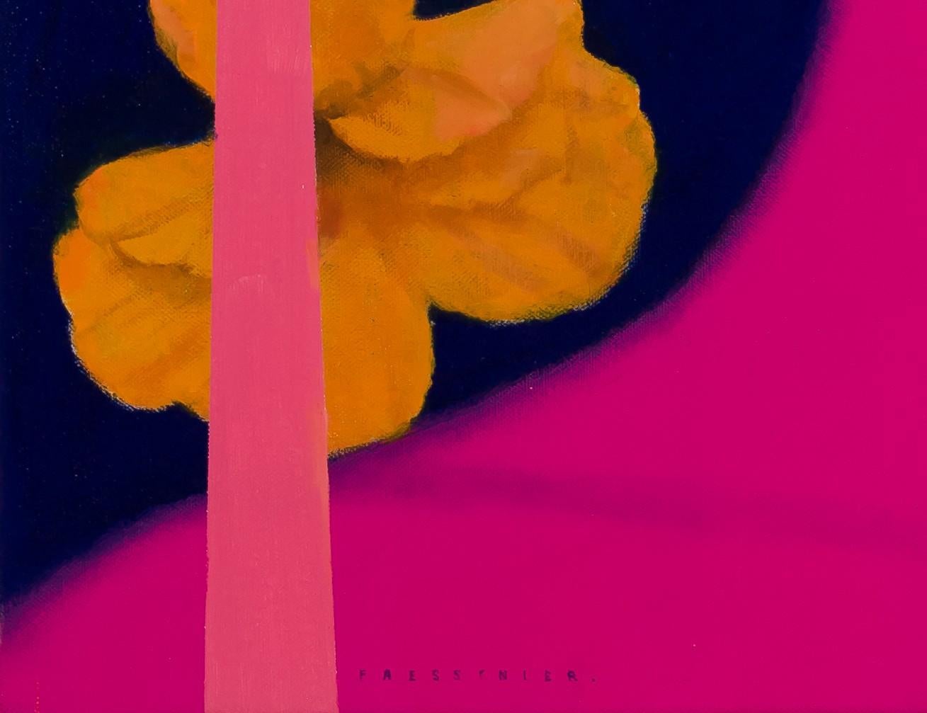 Dreaming ist ein Gemälde in Öl und Mischtechnik auf Leinwand, gerahmt in einem modernen, weißen Rahmen. Signiert 'FRESSINIER' unten links, Größe 32,25 x 32 Zoll auf Leinwand und 35,5 x 35,5 Zoll gerahmt.

François Fressinier (geb. 1968) ist ein in