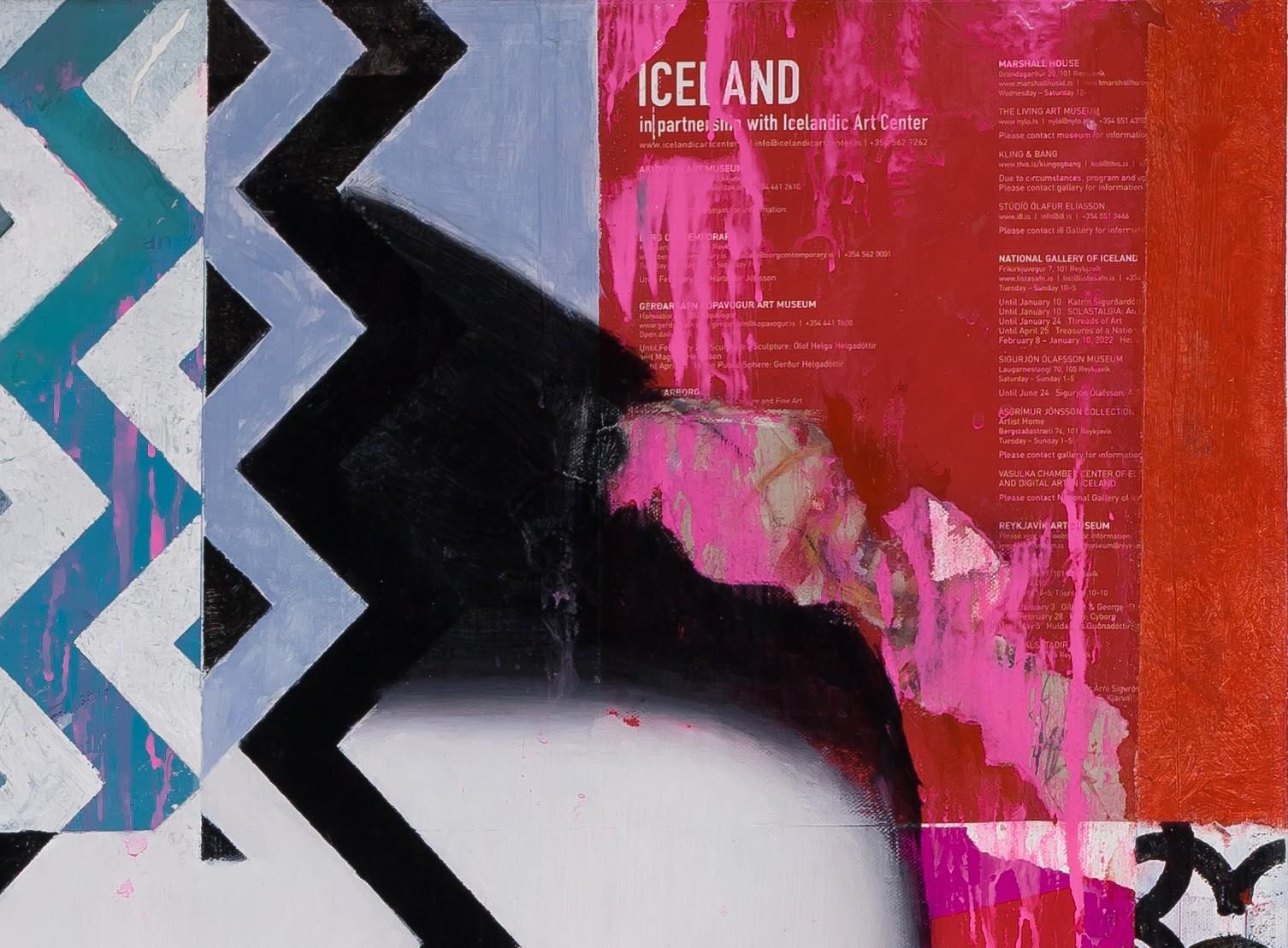 Making Space est une peinture à l'huile et aux techniques mixtes sur toile, encadrée dans un cadre blanc contemporain. Signée 