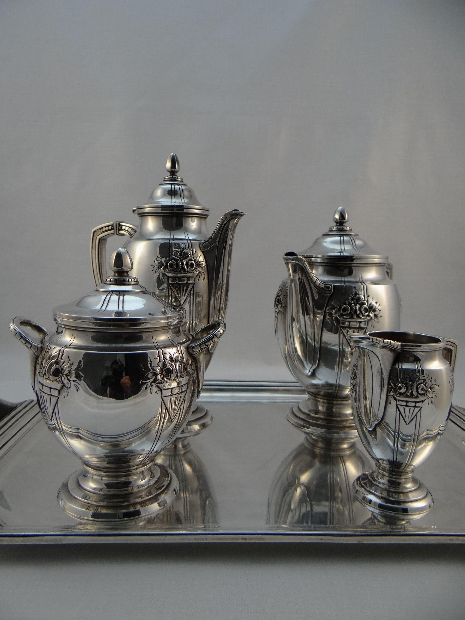 François Frionnet Art Nouveau Silver Coffee / Tea Set, 1915-1920 For Sale 10
