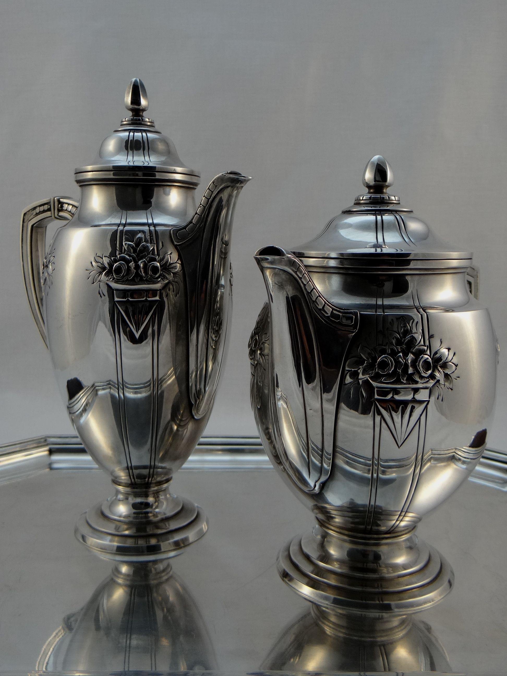 François Frionnet Art Nouveau Silver Coffee / Tea Set, 1915-1920 For Sale 11