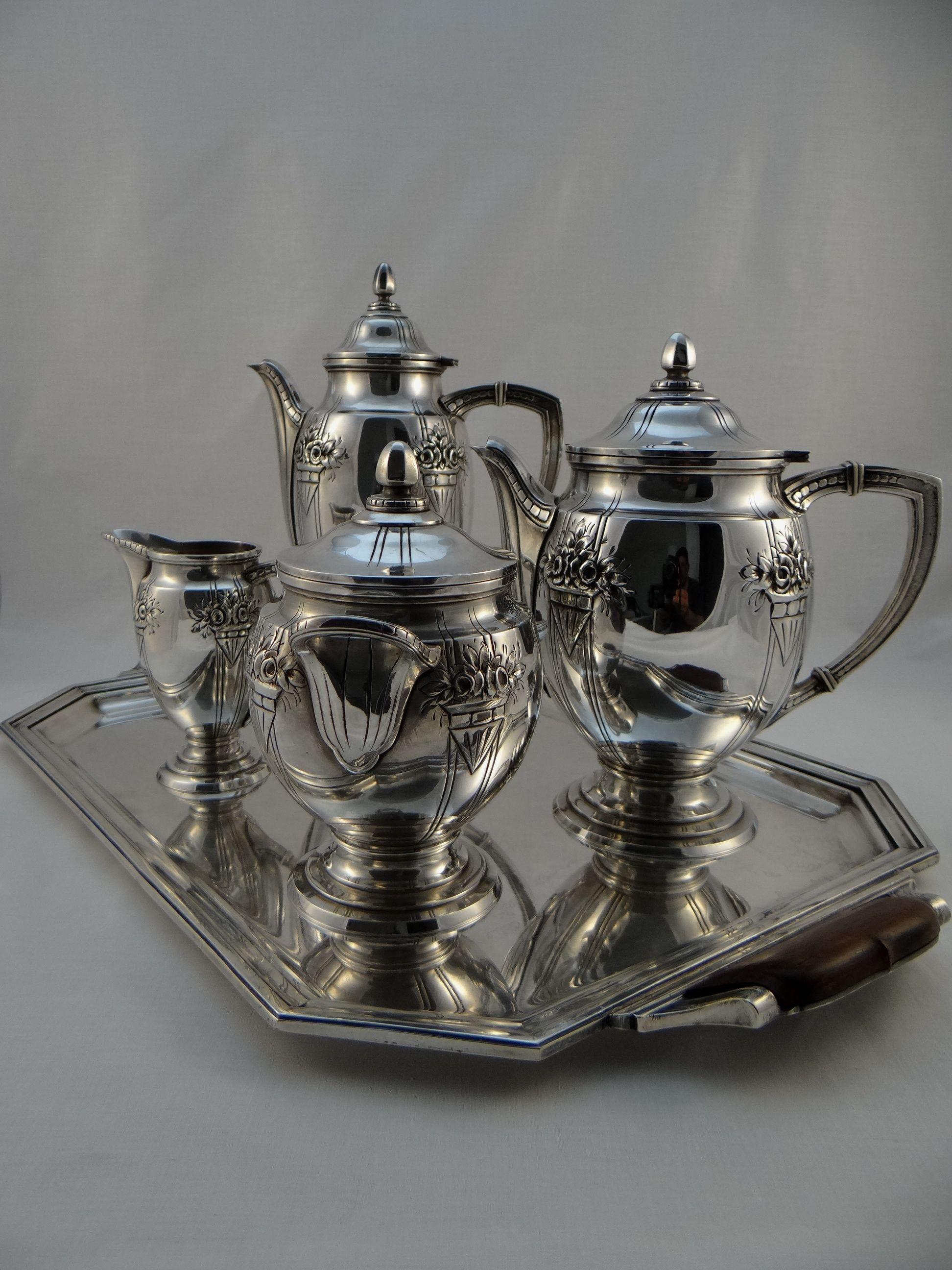 French François Frionnet Art Nouveau Silver Coffee / Tea Set, 1915-1920 For Sale