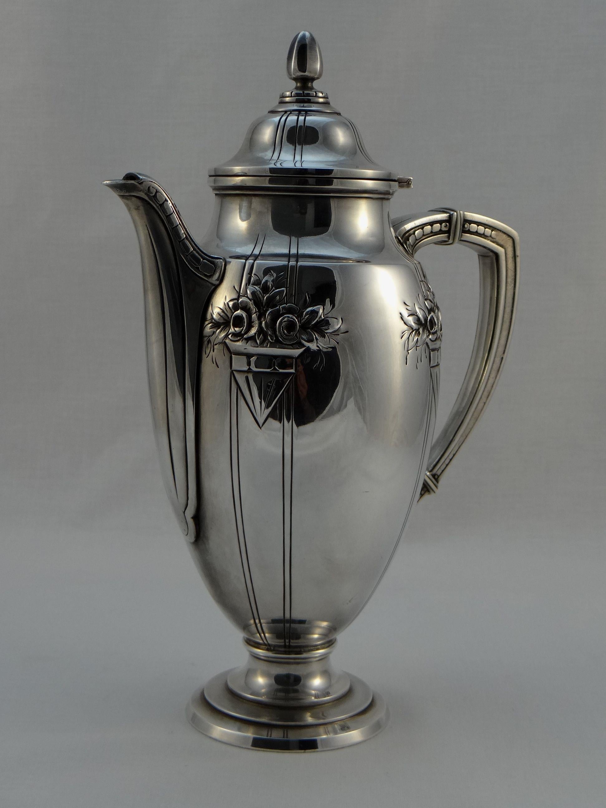 Silvered François Frionnet Art Nouveau Silver Coffee / Tea Set, 1915-1920 For Sale
