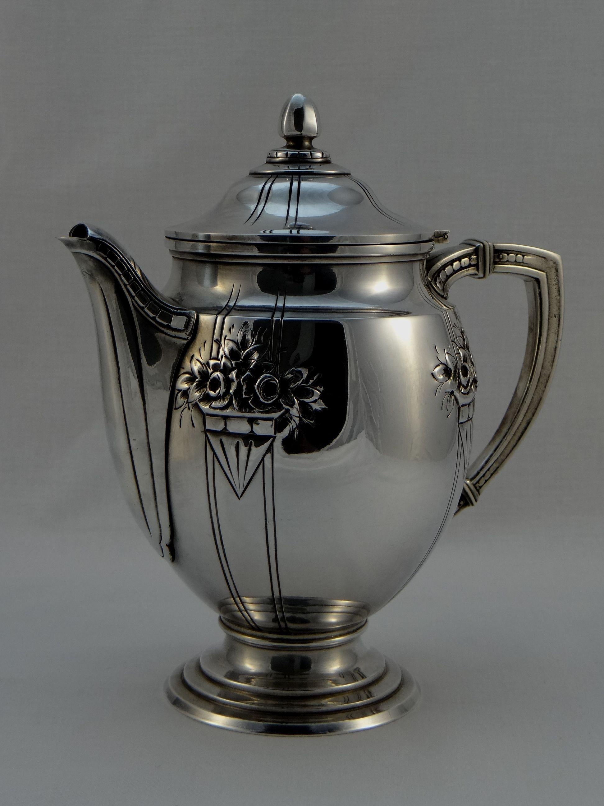 François Frionnet Art Nouveau Silver Coffee / Tea Set, 1915-1920 In Fair Condition For Sale In Tours, FR