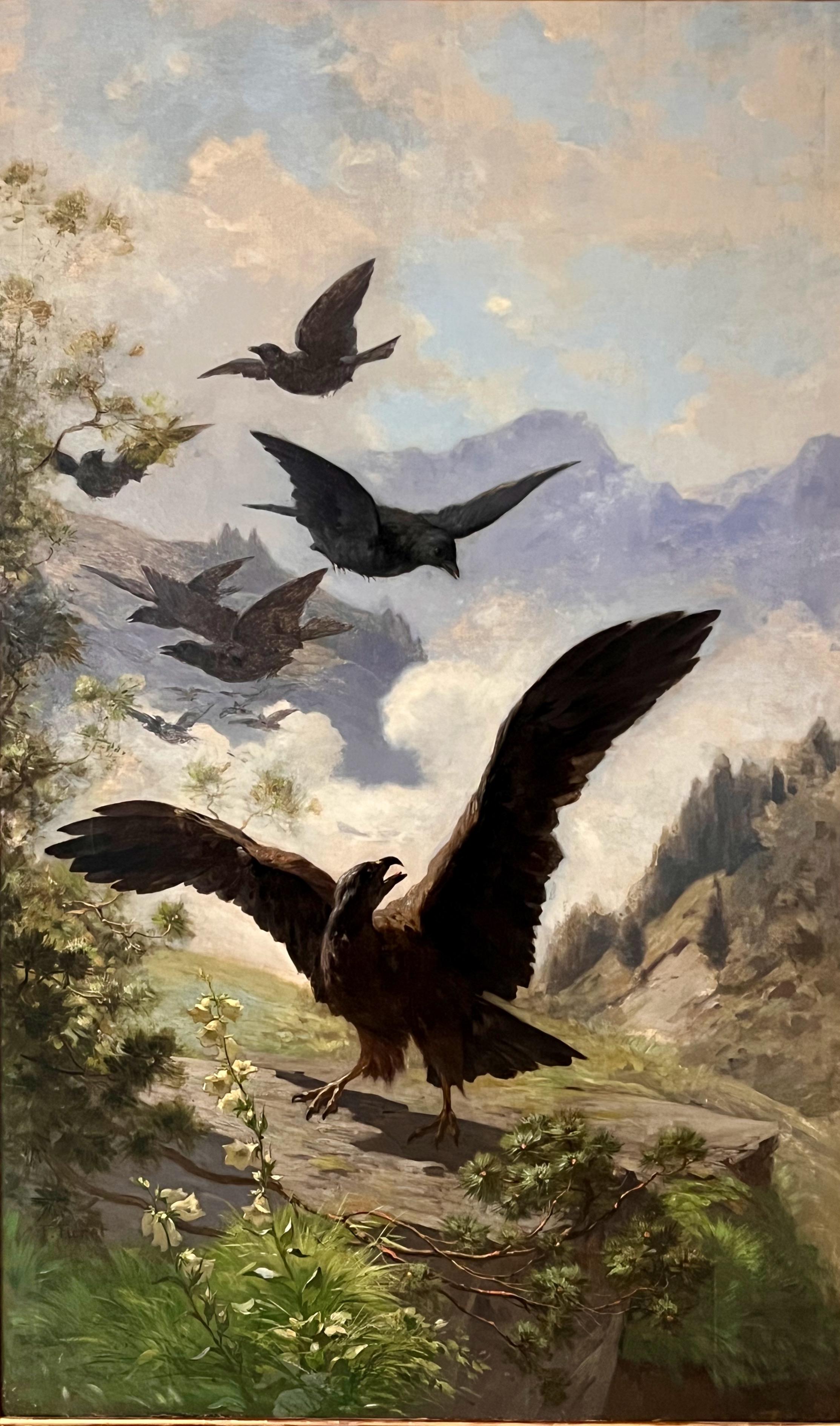 Golden Eagle in Mountain Landscape - 19th Century Oil on Canvas For Sale 5