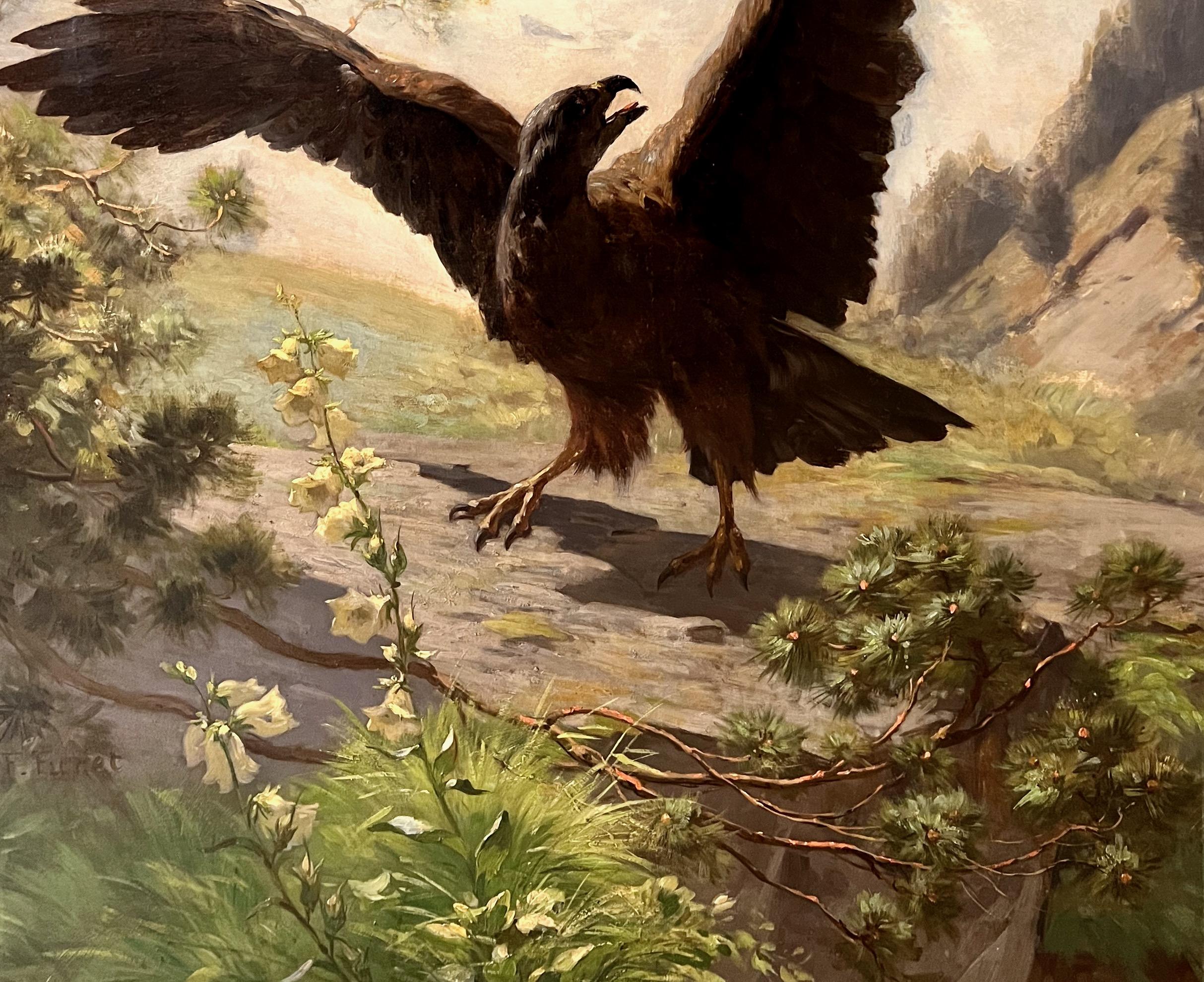 Golden Eagle in Mountain Landscape - 19th Century Oil on Canvas - Beige Animal Painting by Francois Furet