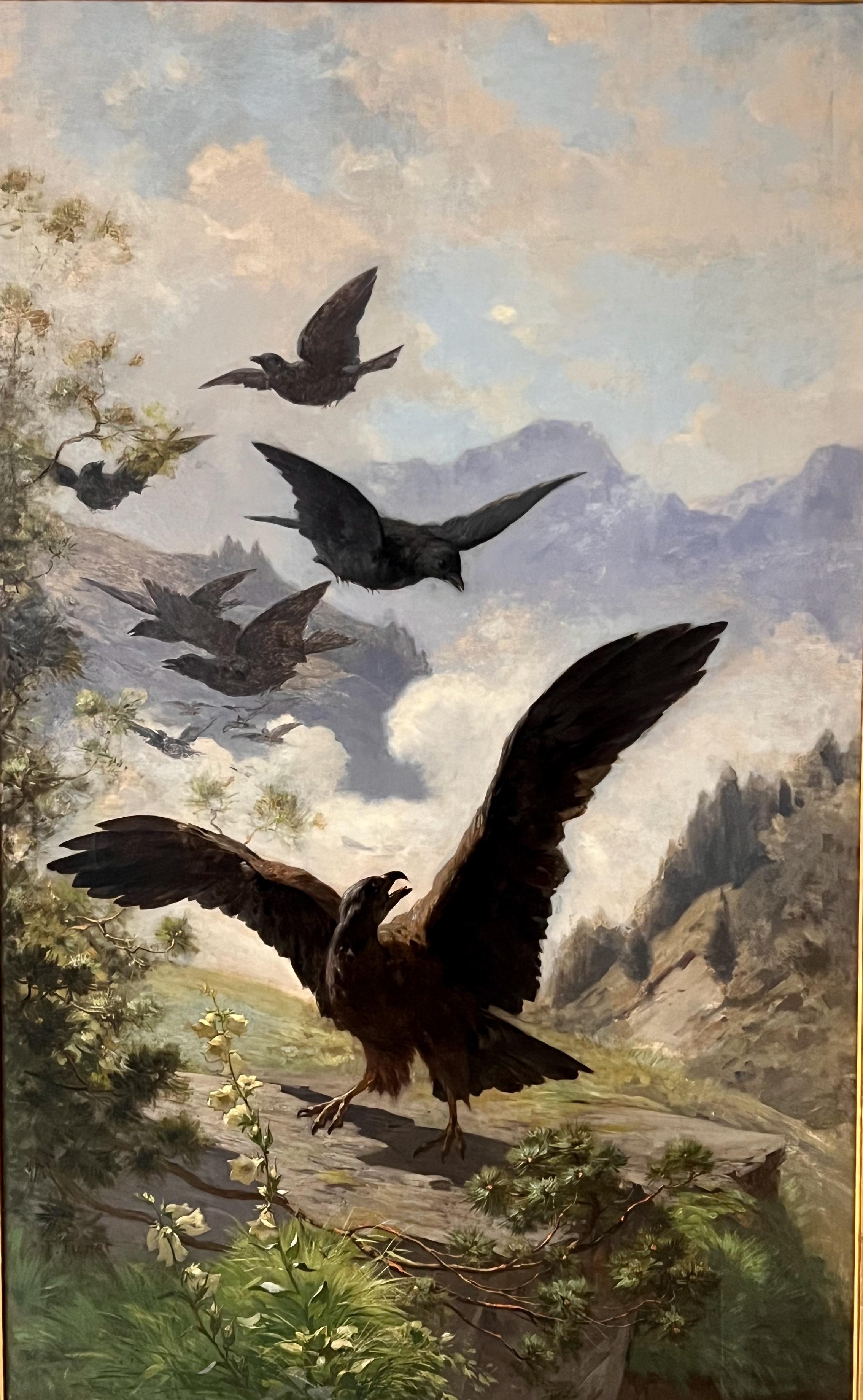 Golden Eagle in Mountain Landscape - 19th Century Oil on Canvas - Painting by Francois Furet