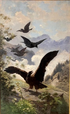 Golden Eagle in Mountain Landscape, Oil on Canvas, Signed Artwork