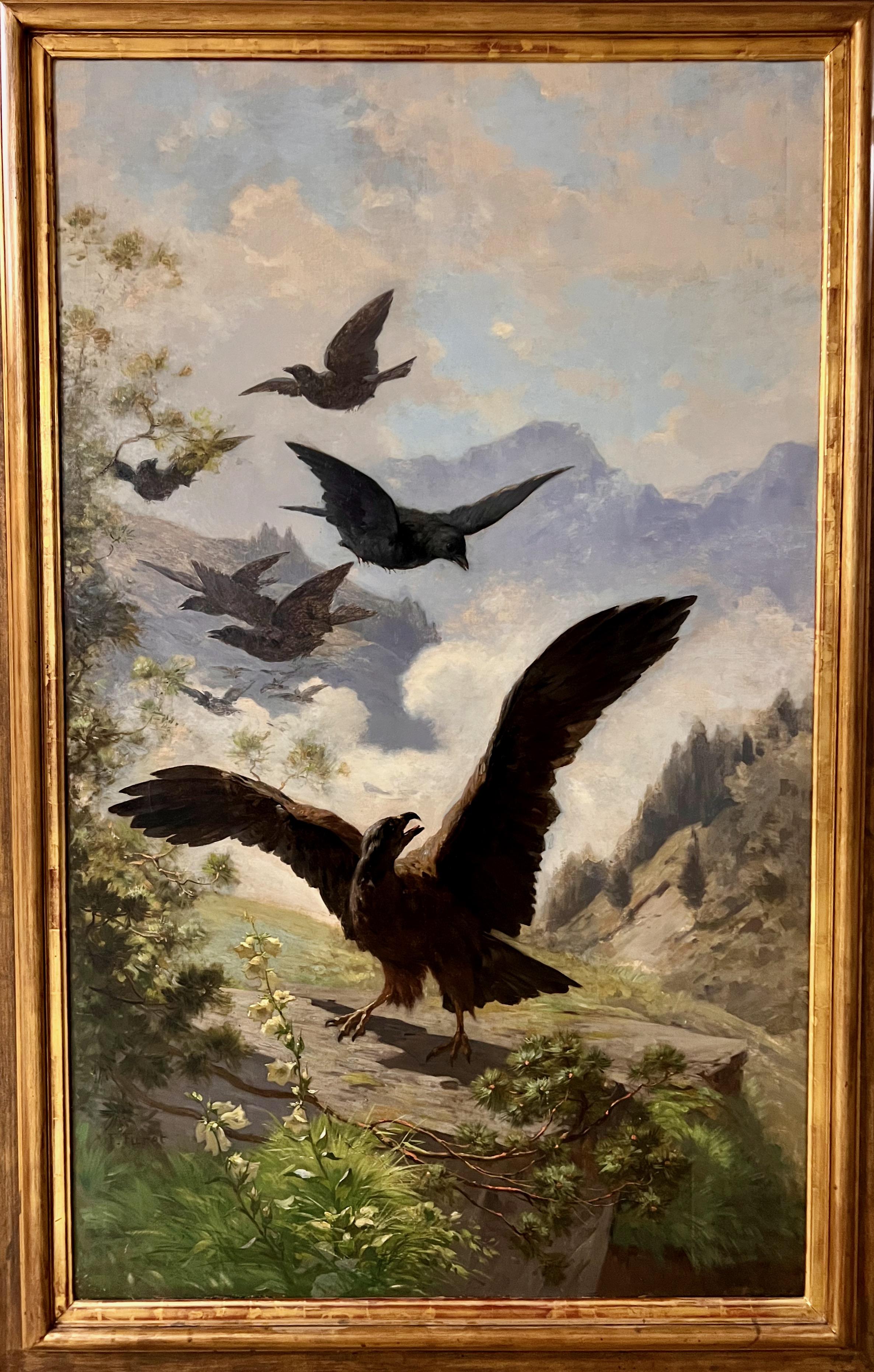 Golden Eagle in Mountain Landscape - 19th Century Oil on Canvas For Sale 2