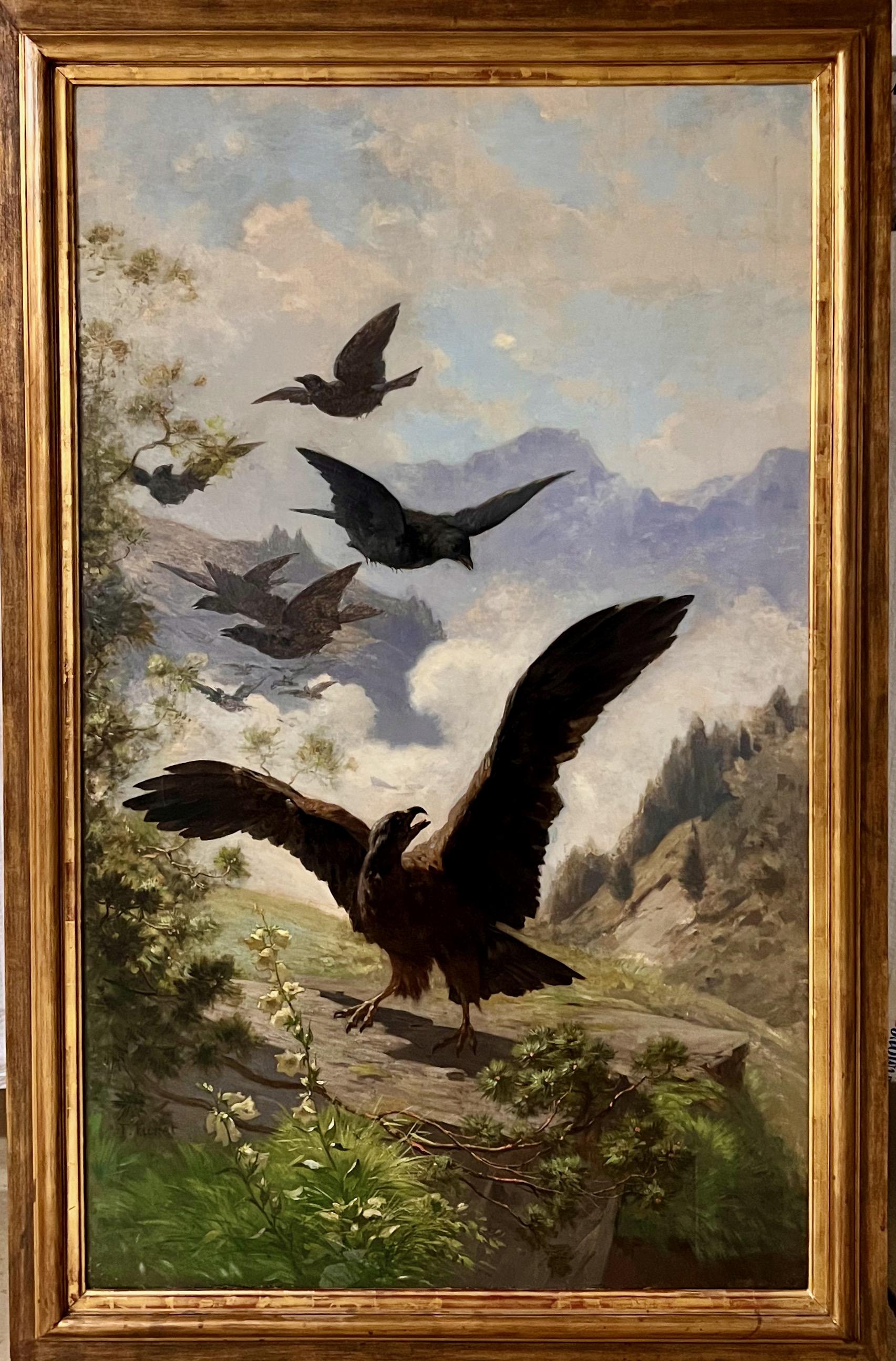 Golden Eagle in Mountain Landscape - 19th Century Oil on Canvas For Sale 4
