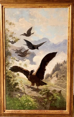 Golden Eagle in Mountain Landscape - 19th Century Oil on Canvas
