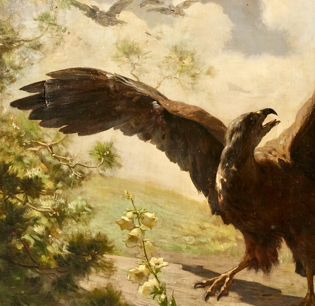 Aquila reale in un paesaggio montano che respinge le cornacchie in vendita 2