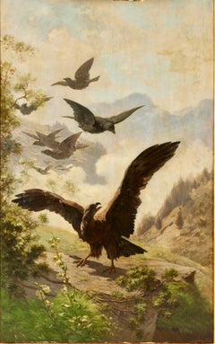 Golden Eagle in Mountain Landscape Fending off Carrion Crows