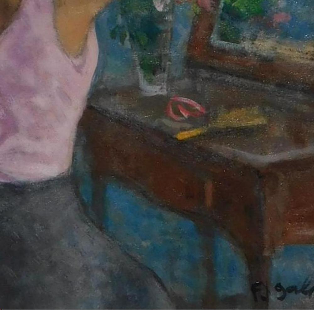 Peinture Huile sur toile - Figure assise, Jeanne Fille de Coiffan en vente