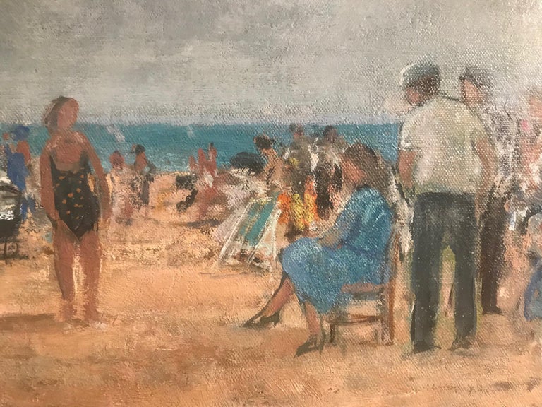 Bright Normandy Beach Scene with Figures, Sea & Boats 'Un Plage,Normandie'.  For Sale 1