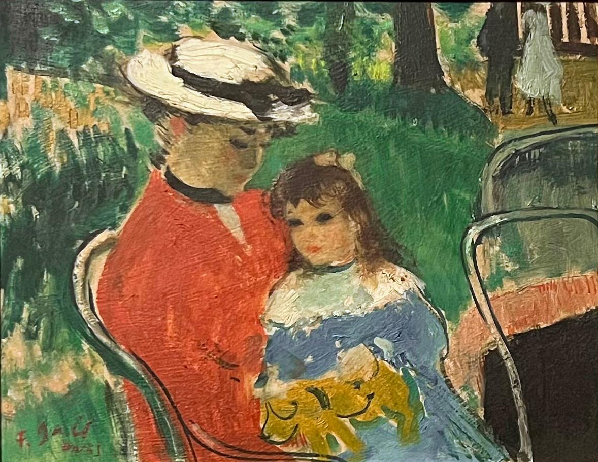 Eugénie et Marie-Lize enfants dans un parc - Painting by François Gall