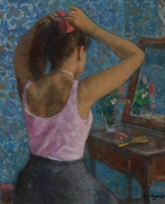 Olio su tela di Francois Gall Figura seduta, "Jeunne Fille de Coiffan".